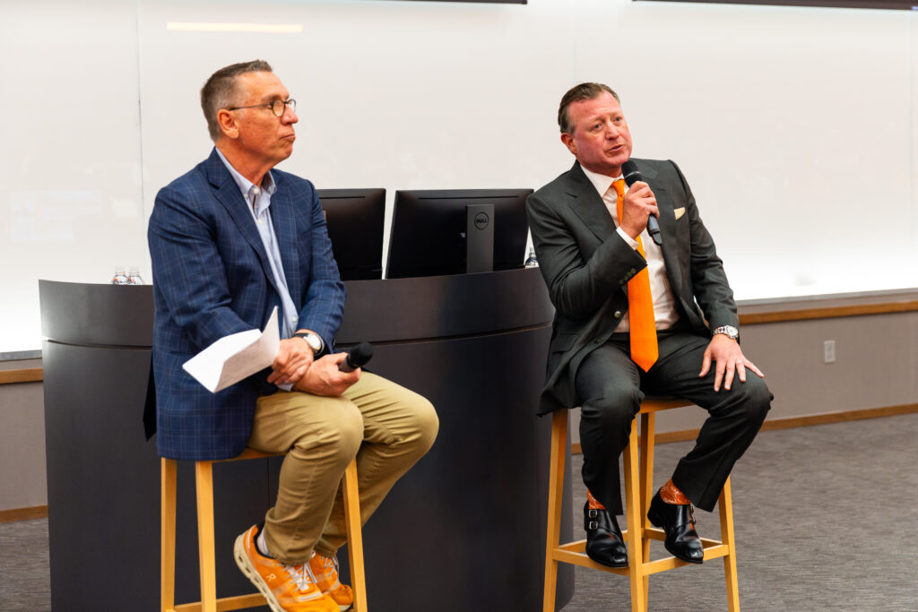 Joe Eastin speaking during a lecture in a classroom setting