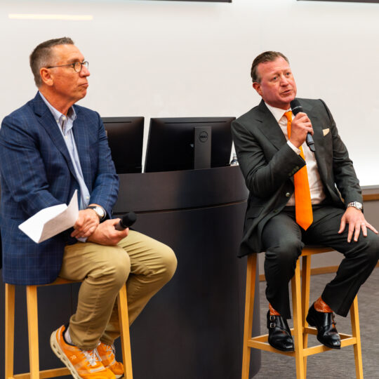Joe Eastin speaking during a lecture in a classroom setting